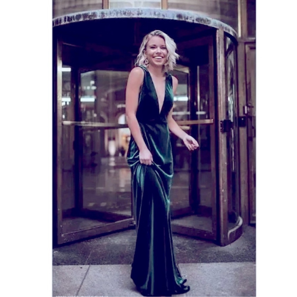 Jenny Yoo Logan Deep V Velvet Column Gown